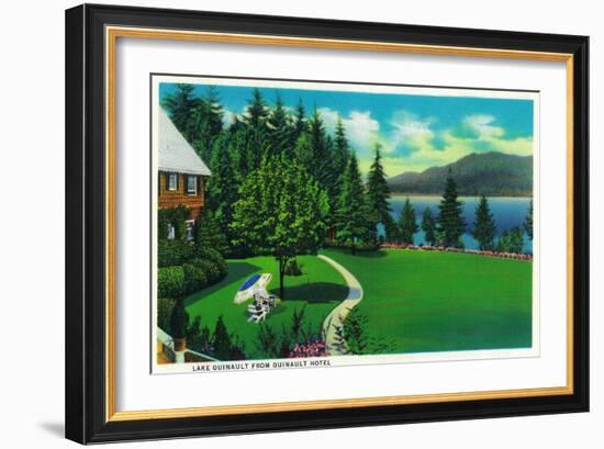 Lake Quinault from Quinault Hotel - Olympic National Park-Lantern Press-Framed Art Print