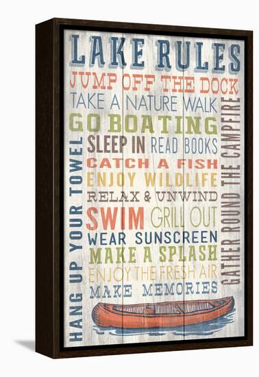 Lake Rules - Barnwood Painting-Lantern Press-Framed Stretched Canvas
