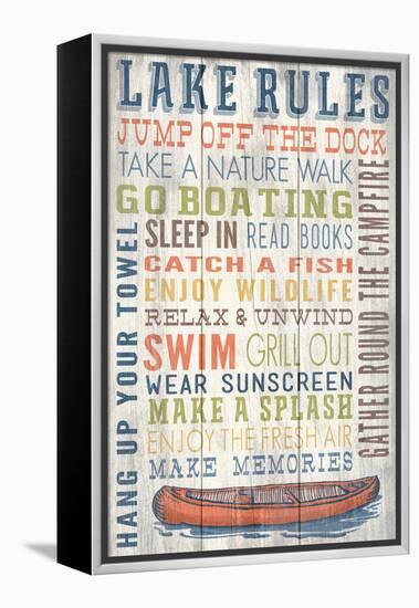 Lake Rules - Barnwood Painting-Lantern Press-Framed Stretched Canvas