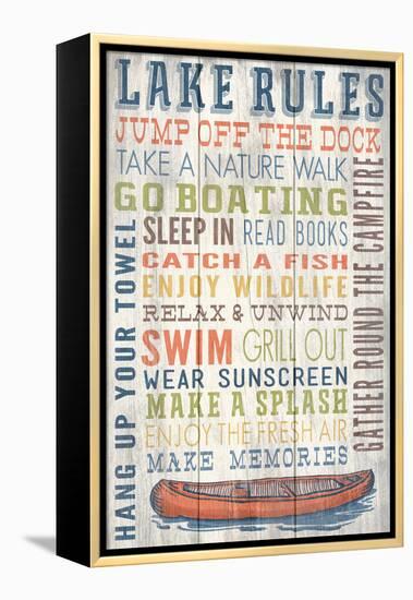 Lake Rules - Barnwood Painting-Lantern Press-Framed Stretched Canvas