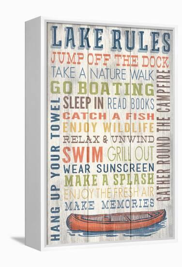 Lake Rules - Barnwood Painting-Lantern Press-Framed Stretched Canvas