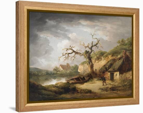 Lake Scene with Cottage, 1790-1800 (Oil on Canvas)-George Morland-Framed Premier Image Canvas