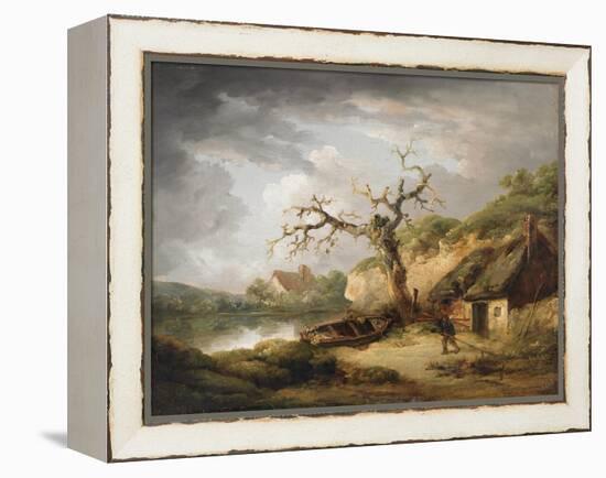 Lake Scene with Cottage, 1790-1800 (Oil on Canvas)-George Morland-Framed Premier Image Canvas