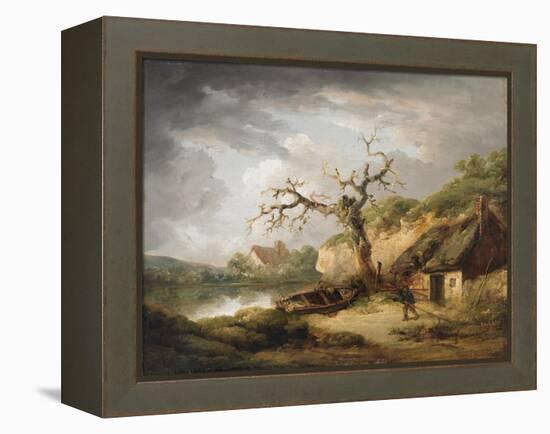 Lake Scene with Cottage, 1790-1800 (Oil on Canvas)-George Morland-Framed Premier Image Canvas