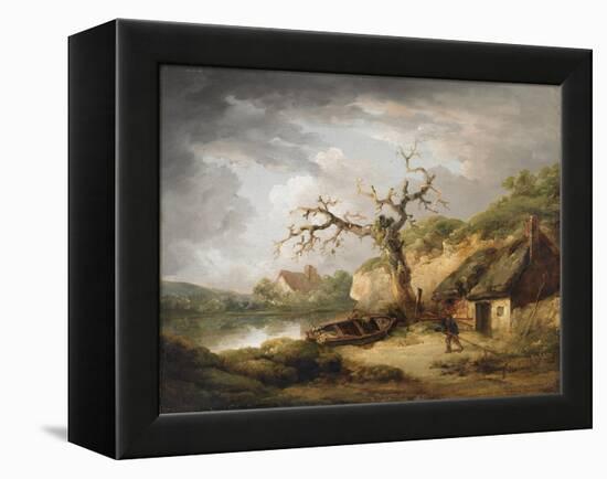 Lake Scene with Cottage, 1790-1800 (Oil on Canvas)-George Morland-Framed Premier Image Canvas