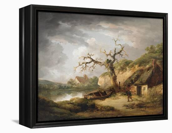 Lake Scene with Cottage, 1790-1800 (Oil on Canvas)-George Morland-Framed Premier Image Canvas