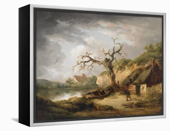 Lake Scene with Cottage, 1790-1800 (Oil on Canvas)-George Morland-Framed Premier Image Canvas