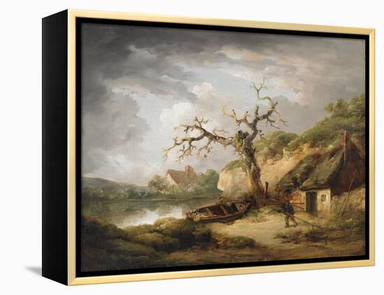 Lake Scene with Cottage, 1790-1800 (Oil on Canvas)-George Morland-Framed Premier Image Canvas