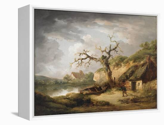 Lake Scene with Cottage, 1790-1800 (Oil on Canvas)-George Morland-Framed Premier Image Canvas