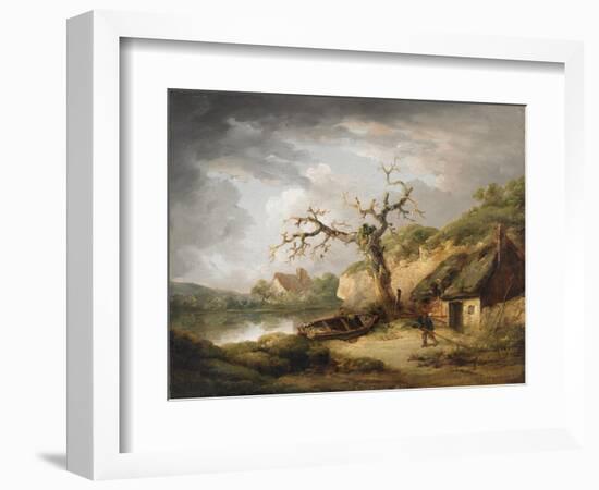 Lake Scene with Cottage, 1790-1800 (Oil on Canvas)-George Morland-Framed Giclee Print