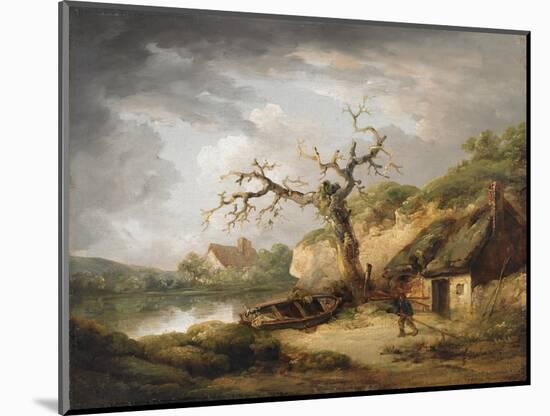 Lake Scene with Cottage, 1790-1800 (Oil on Canvas)-George Morland-Mounted Giclee Print
