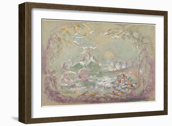 Lake Scene with Fairies and Swans-Robert Caney-Framed Giclee Print