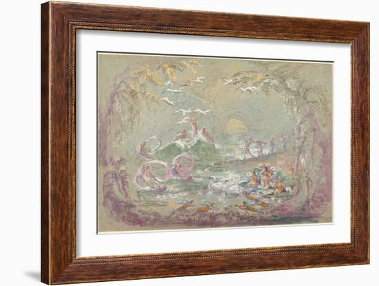 Lake Scene with Fairies and Swans-Robert Caney-Framed Giclee Print