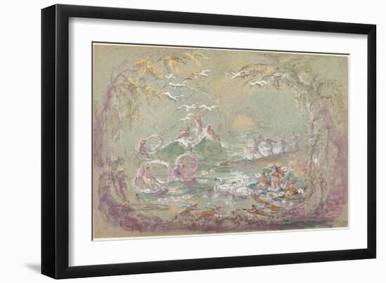 Lake Scene with Fairies and Swans-Robert Caney-Framed Giclee Print