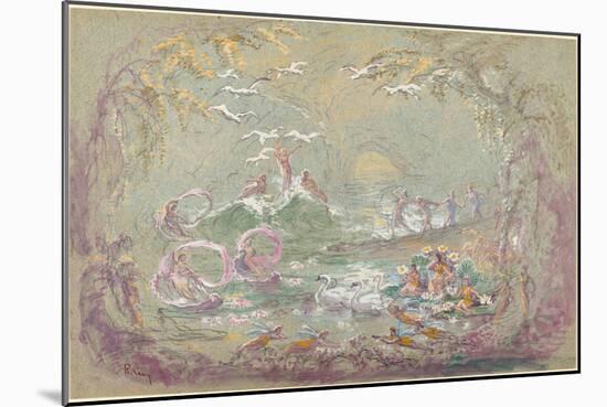Lake Scene with Fairies and Swans-Robert Caney-Mounted Giclee Print
