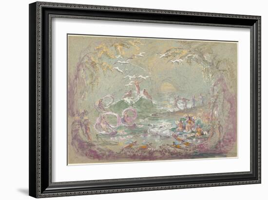 Lake Scene with Fairies and Swans-Robert Caney-Framed Giclee Print