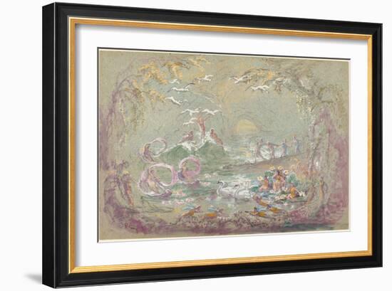 Lake Scene with Fairies and Swans-Robert Caney-Framed Giclee Print