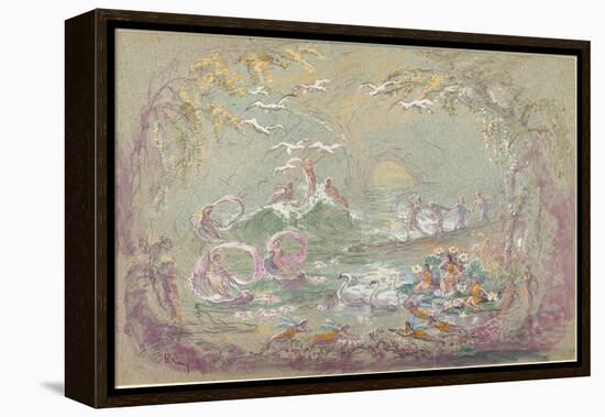 Lake Scene with Fairies and Swans-Robert Caney-Framed Premier Image Canvas