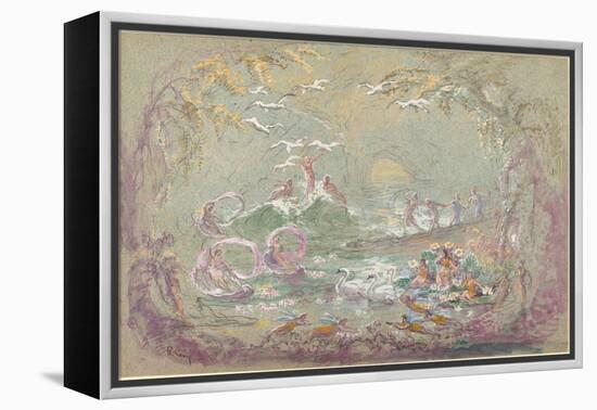 Lake Scene with Fairies and Swans-Robert Caney-Framed Premier Image Canvas