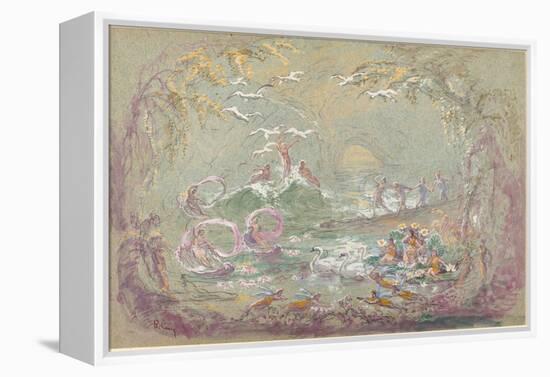 Lake Scene with Fairies and Swans-Robert Caney-Framed Premier Image Canvas