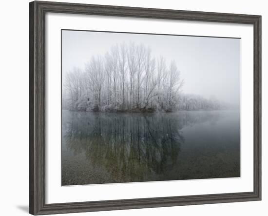 Lake, Shore, Wood, Water Surface, Reflexion, Hoarfrost, Winter-Roland T.-Framed Photographic Print