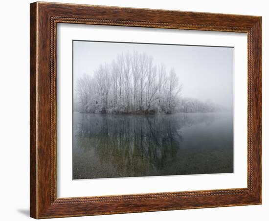 Lake, Shore, Wood, Water Surface, Reflexion, Hoarfrost, Winter-Roland T.-Framed Photographic Print