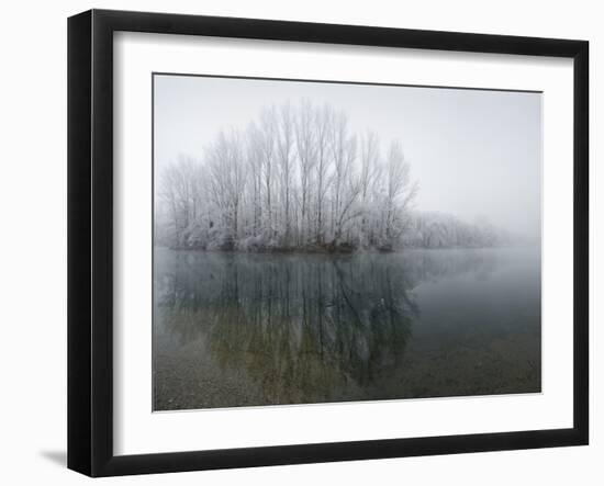 Lake, Shore, Wood, Water Surface, Reflexion, Hoarfrost, Winter-Roland T.-Framed Photographic Print