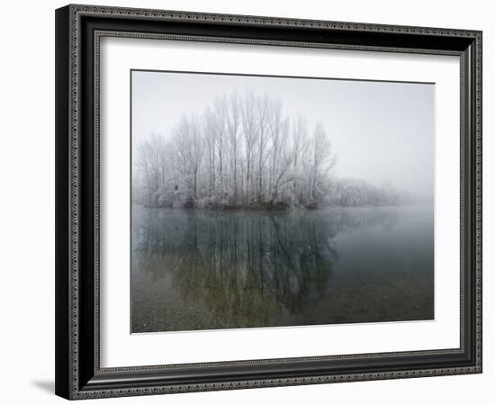 Lake, Shore, Wood, Water Surface, Reflexion, Hoarfrost, Winter-Roland T.-Framed Photographic Print