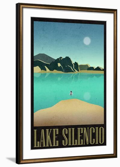 Lake Silencio Retro Travel-null-Framed Art Print