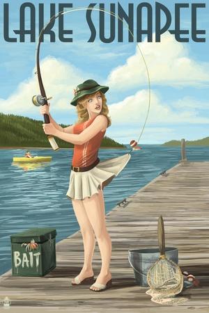 Lake Sunapee, New Hampshire - Pinup Girl Fishing