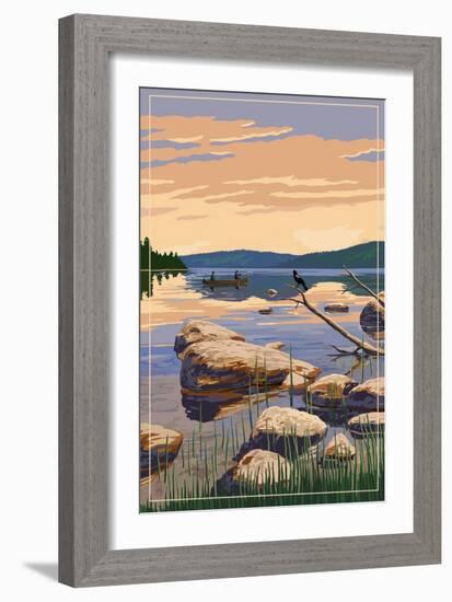 Lake Sunrise Scene-Lantern Press-Framed Art Print