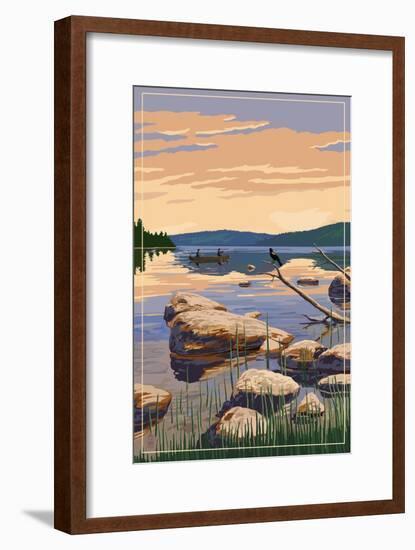 Lake Sunrise Scene-Lantern Press-Framed Art Print