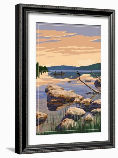 Lake Sunrise Scene-Lantern Press-Framed Art Print