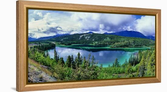Lake surrounded by trees, Emerald Lake, Yukon, Canada-Panoramic Images-Framed Premier Image Canvas