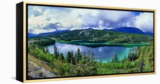 Lake surrounded by trees, Emerald Lake, Yukon, Canada-Panoramic Images-Framed Premier Image Canvas