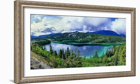 Lake surrounded by trees, Emerald Lake, Yukon, Canada-Panoramic Images-Framed Photographic Print