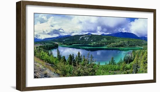 Lake surrounded by trees, Emerald Lake, Yukon, Canada-Panoramic Images-Framed Photographic Print