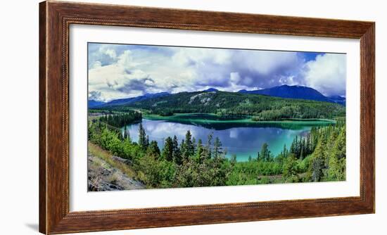 Lake surrounded by trees, Emerald Lake, Yukon, Canada-Panoramic Images-Framed Photographic Print