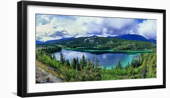 Lake surrounded by trees, Emerald Lake, Yukon, Canada-Panoramic Images-Framed Photographic Print