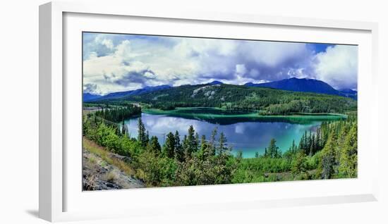 Lake surrounded by trees, Emerald Lake, Yukon, Canada-Panoramic Images-Framed Photographic Print