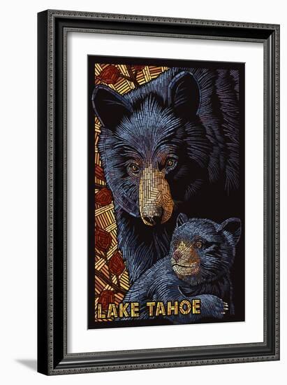 Lake Tahoe - Black Bears - Mosaic-Lantern Press-Framed Art Print