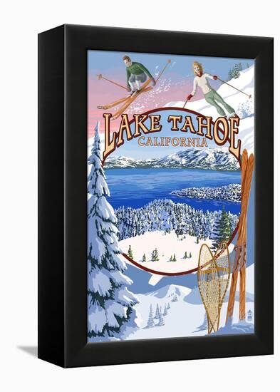 Lake Tahoe, CA Winter Views-Lantern Press-Framed Stretched Canvas