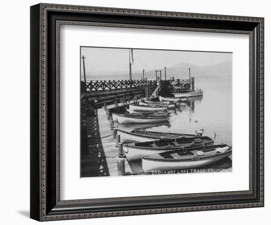 Lake Tahoe, CA - Wooden Boats along Dock Photo-Lantern Press-Framed Art Print