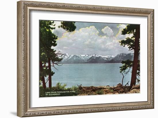 Lake Tahoe, California - Glenbrook, Lake View Through the Pines-Lantern Press-Framed Art Print