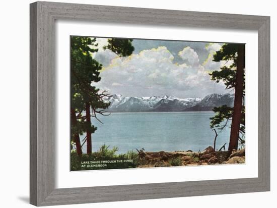 Lake Tahoe, California - Glenbrook, Lake View Through the Pines-Lantern Press-Framed Art Print