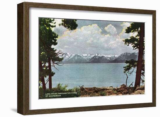 Lake Tahoe, California - Glenbrook, Lake View Through the Pines-Lantern Press-Framed Art Print