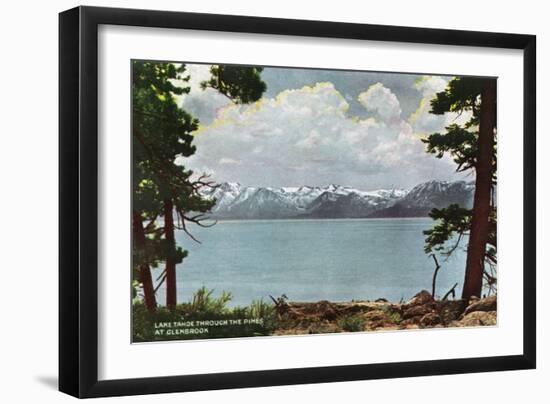 Lake Tahoe, California - Glenbrook, Lake View Through the Pines-Lantern Press-Framed Art Print
