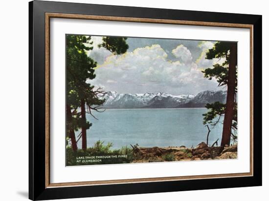 Lake Tahoe, California - Glenbrook, Lake View Through the Pines-Lantern Press-Framed Art Print