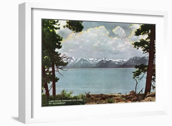 Lake Tahoe, California - Glenbrook, Lake View Through the Pines-Lantern Press-Framed Art Print