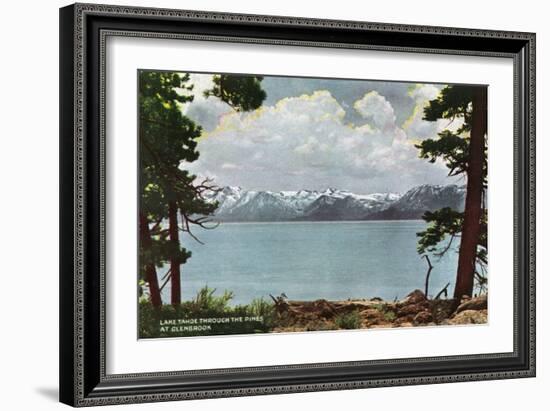 Lake Tahoe, California - Glenbrook, Lake View Through the Pines-Lantern Press-Framed Art Print